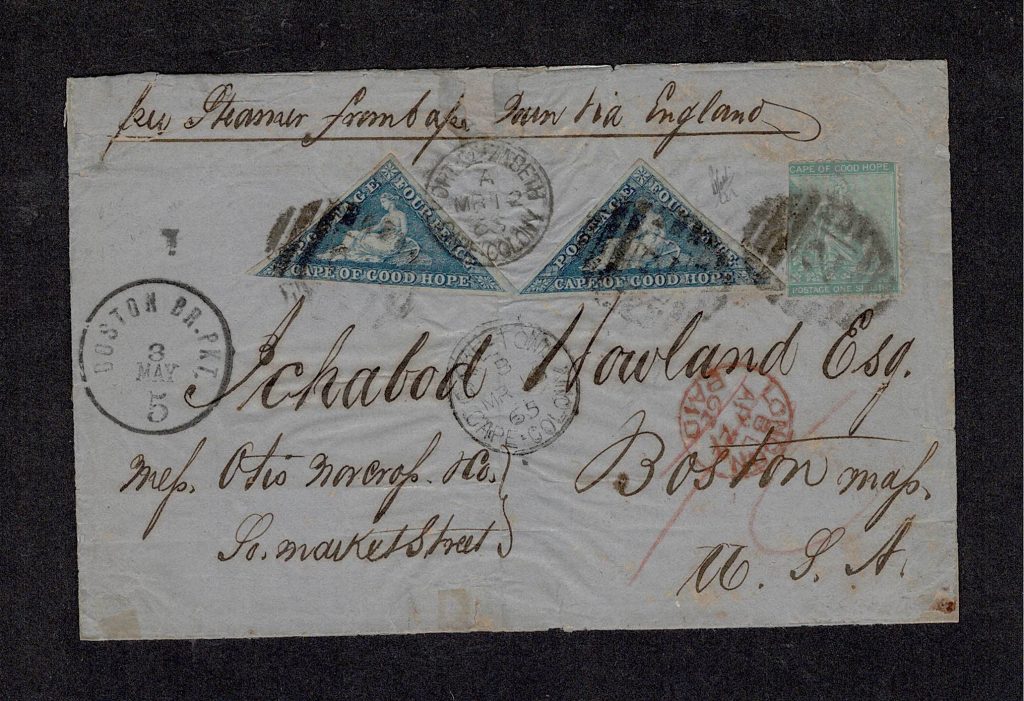 Cape of Good Hope Combination Cover to the United States: 1865 (12 Mar.)